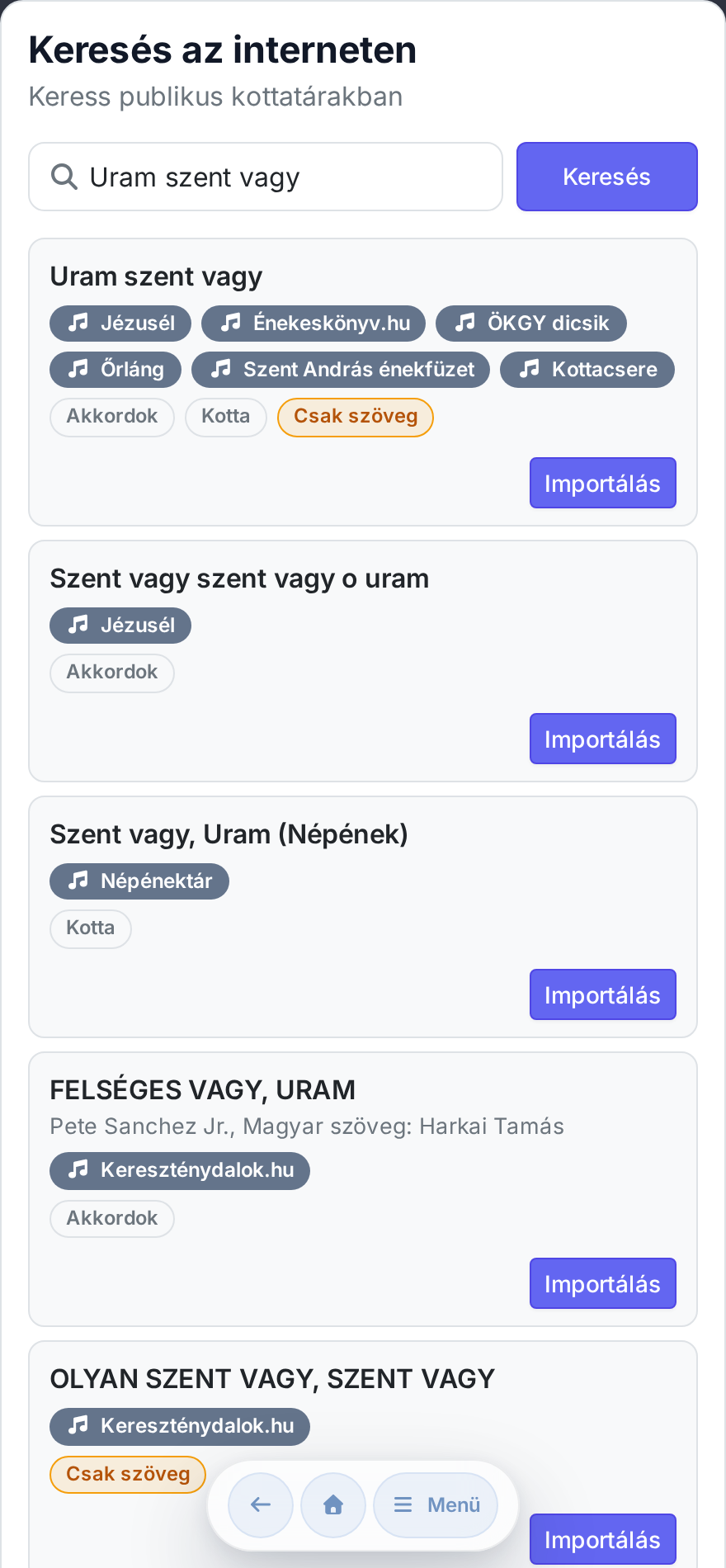Chords365 internet search merged result list with source pills and content badges