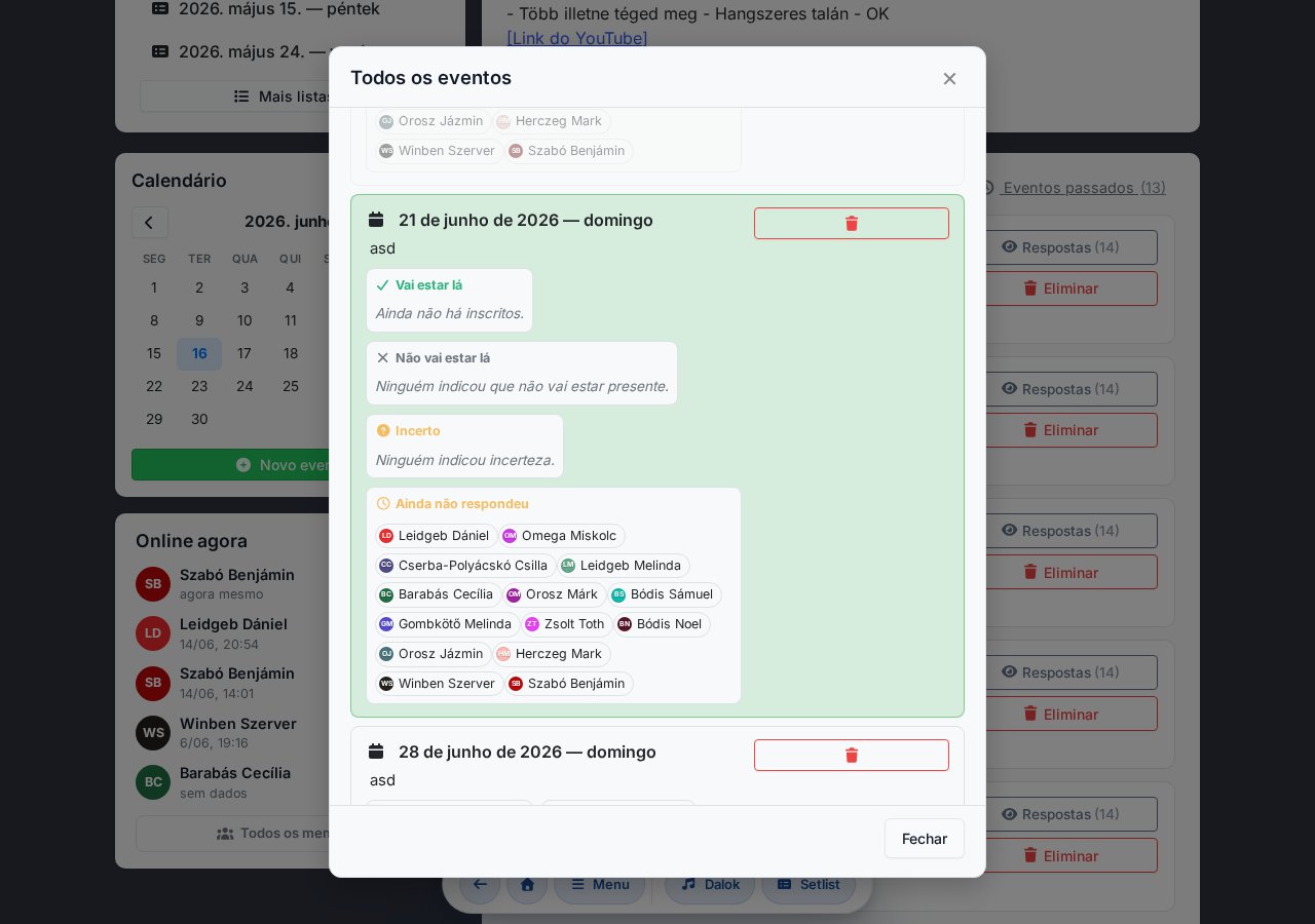 Modal de todos os eventos — passados e futuros