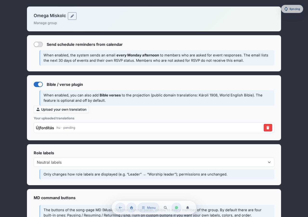 Group management page — schedule notification, member list, add member