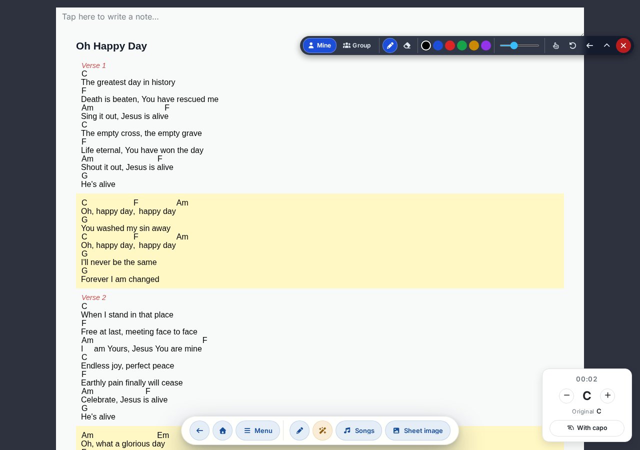Chord text with drawn annotations