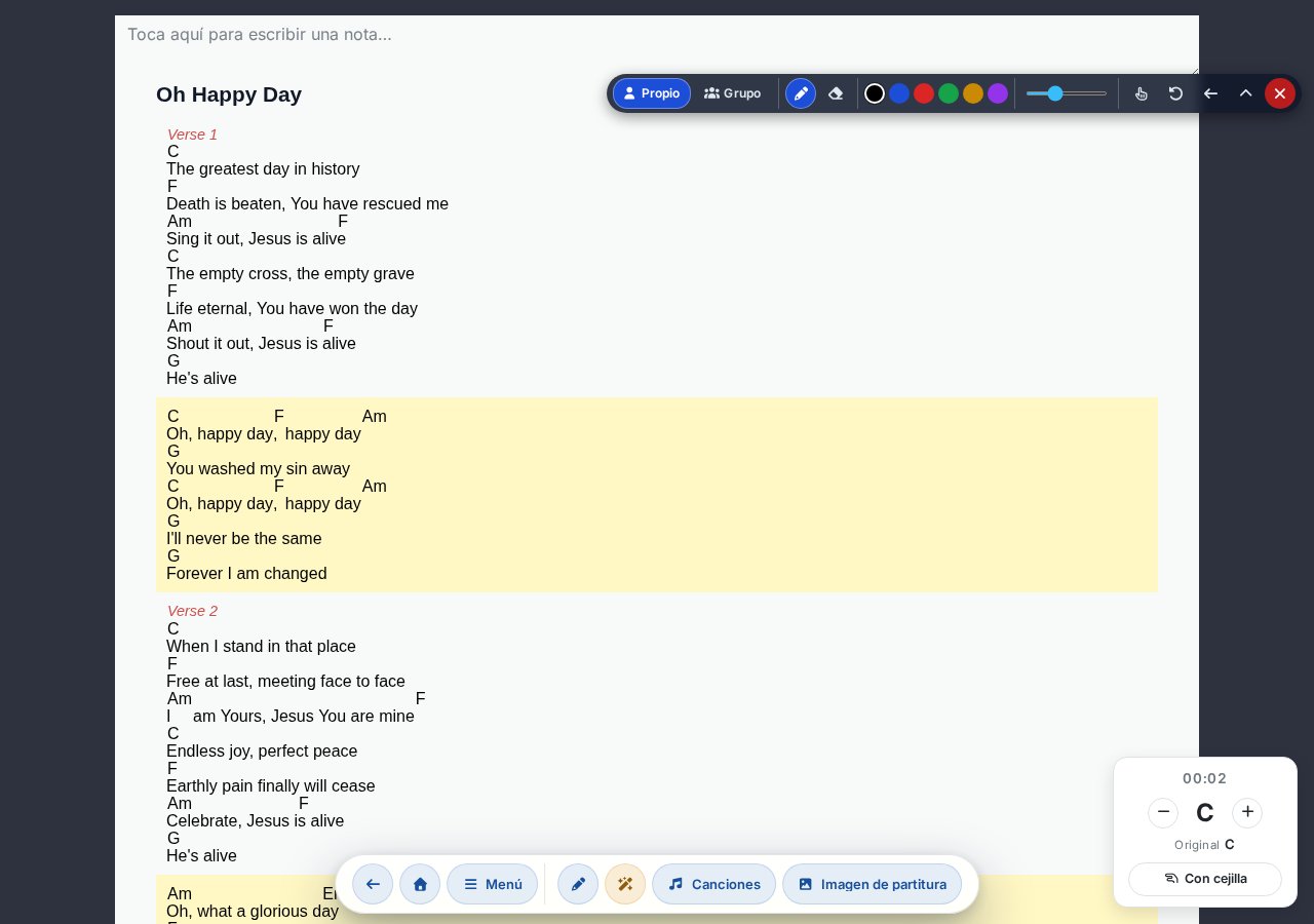 Texto de canción con anotaciones dibujadas