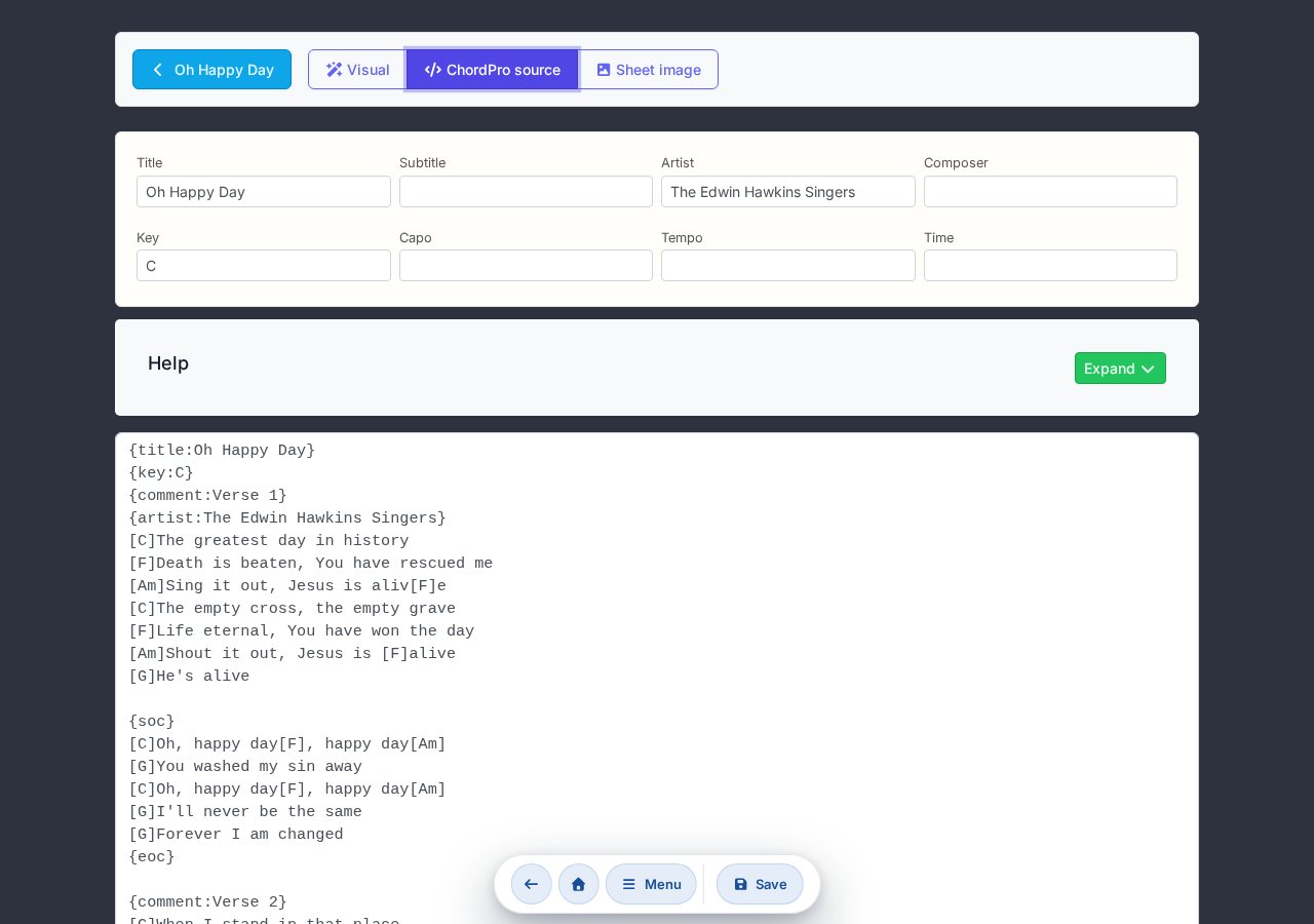 ChordPro editor fields