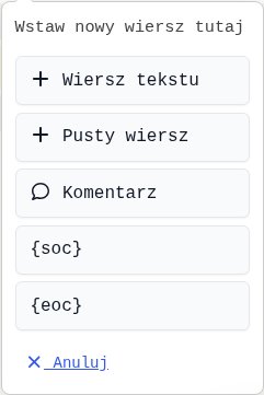 Menu wstawiania nowego wiersza