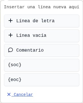 Menú de inserción de nueva fila WYSIWYG