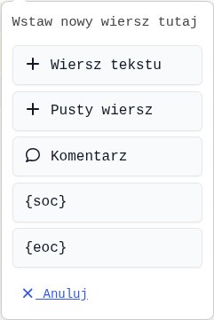 Menu wstawiania nowego wiersza WYSIWYG