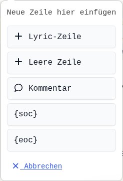 Menü zum Einfügen einer neuen Zeile