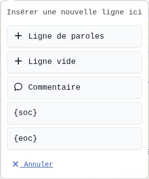 Menu d'insertion de nouvelle ligne