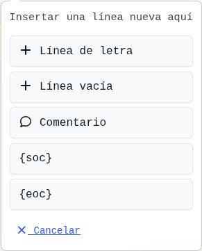 Menú de inserción de nueva línea