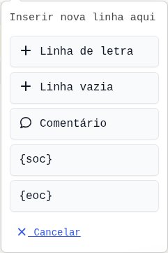 Menu de inserção de nova linha