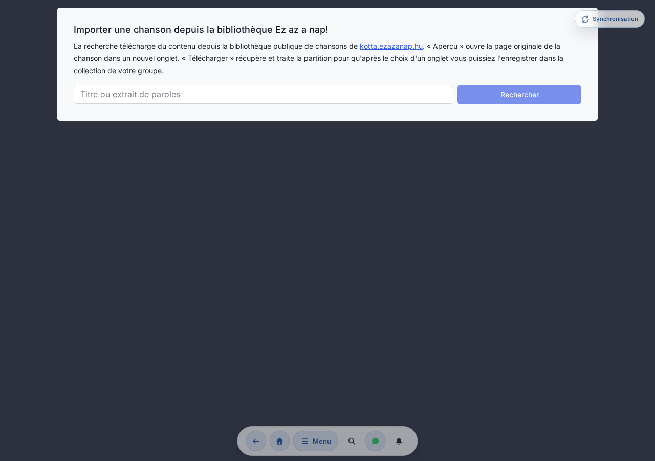 Page d'import en état de recherche avec liste de résultats