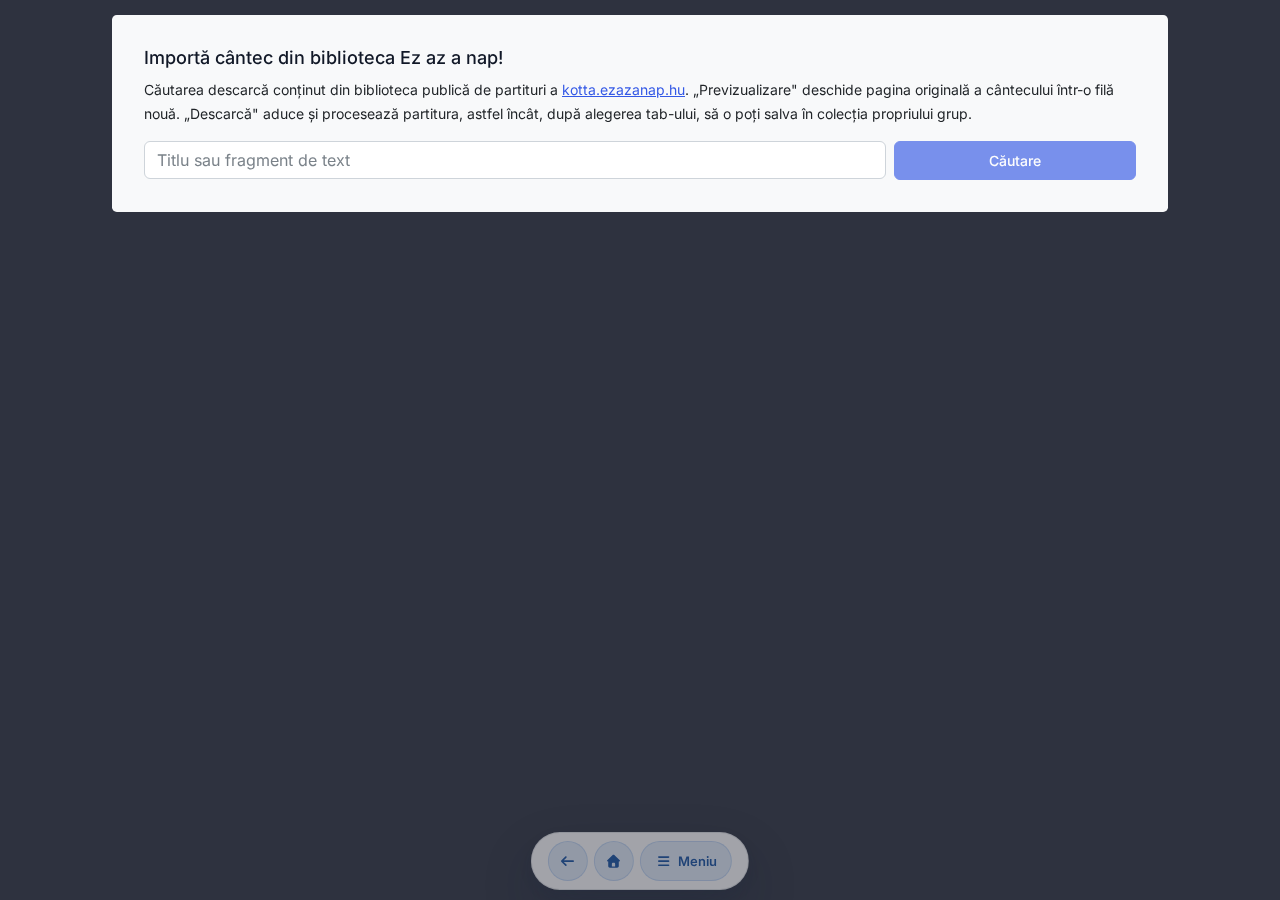 Pagina de import în stare de căutare cu lista de rezultate