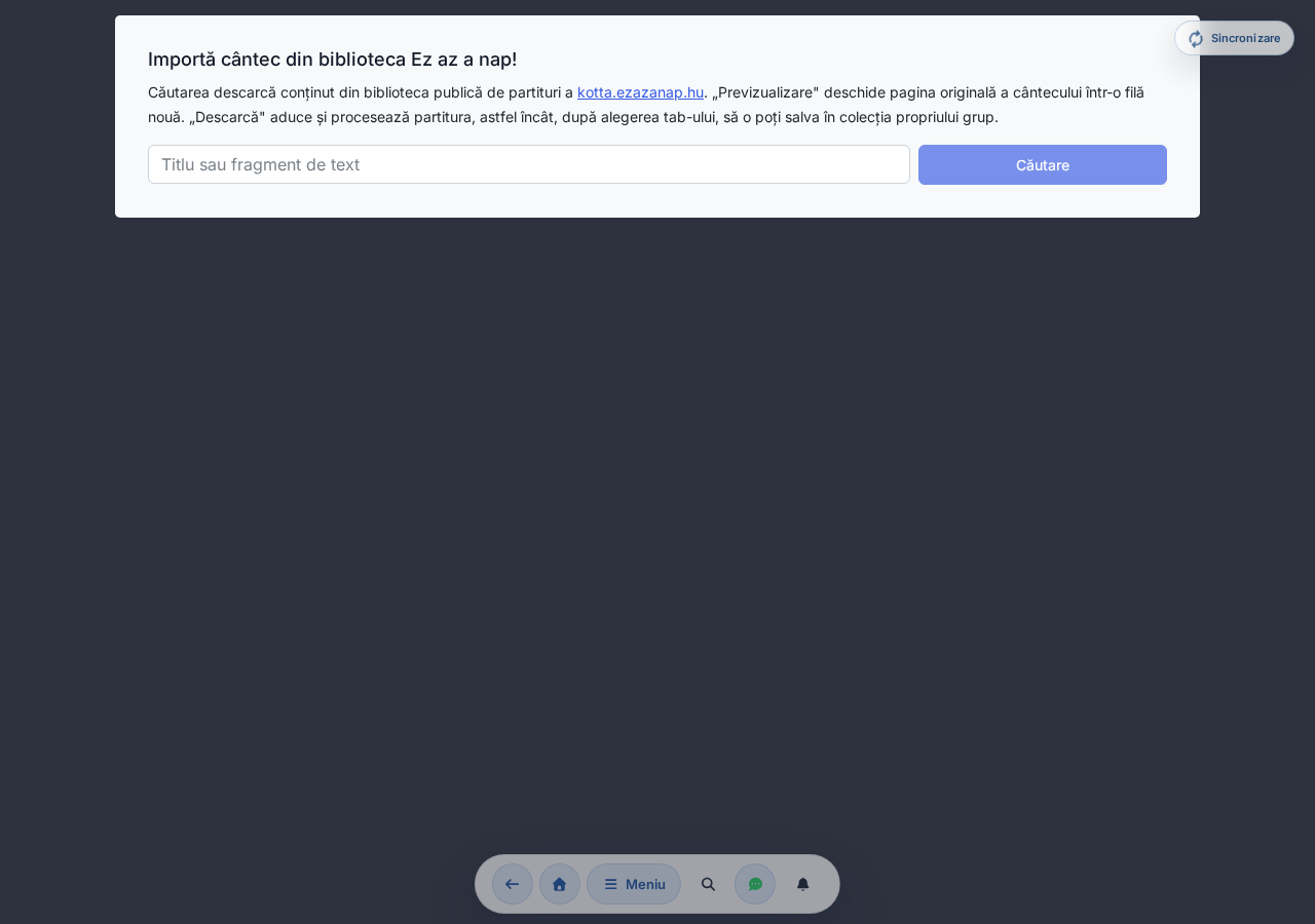 Pagina de import în stare de căutare cu lista de rezultate