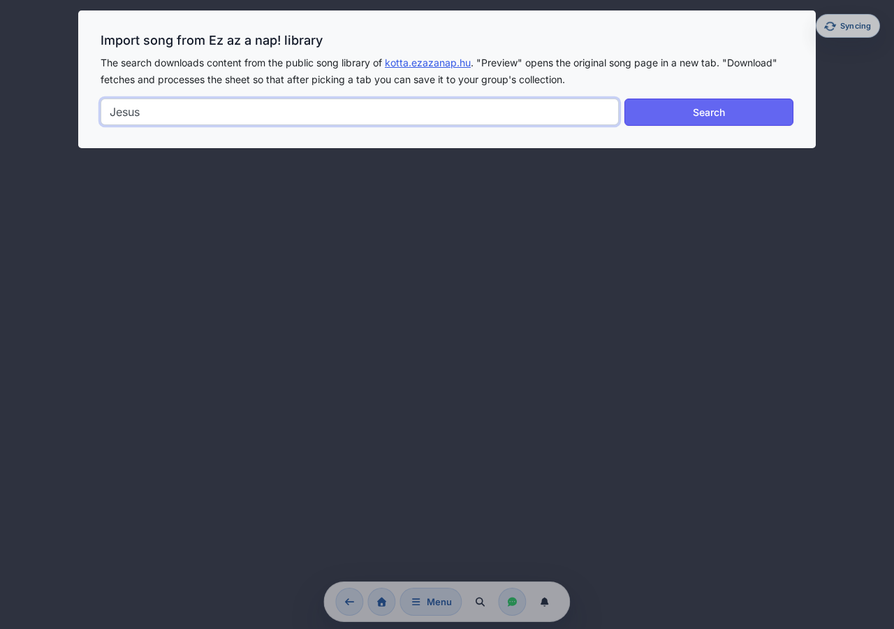 Import page tab selector panel with Hungarian and original lyrics tabs