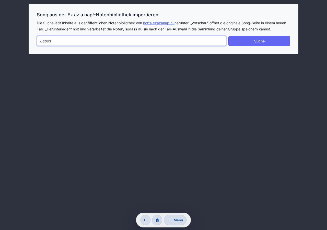 Import-Seite Tab-Auswahlpanel mit ungarischen und originalen Liedtext-Tabs