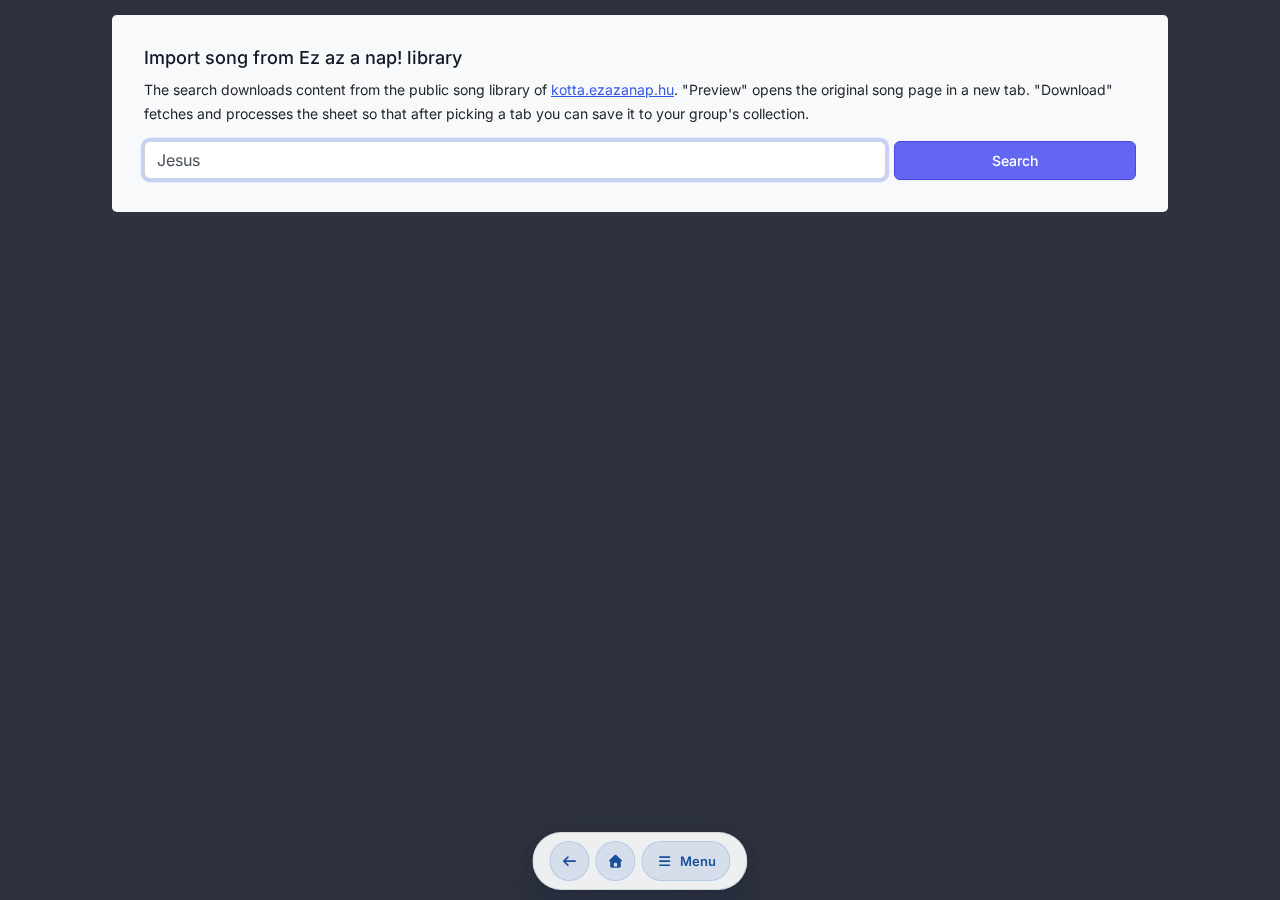Import page tab selector panel with Hungarian and original lyrics tabs