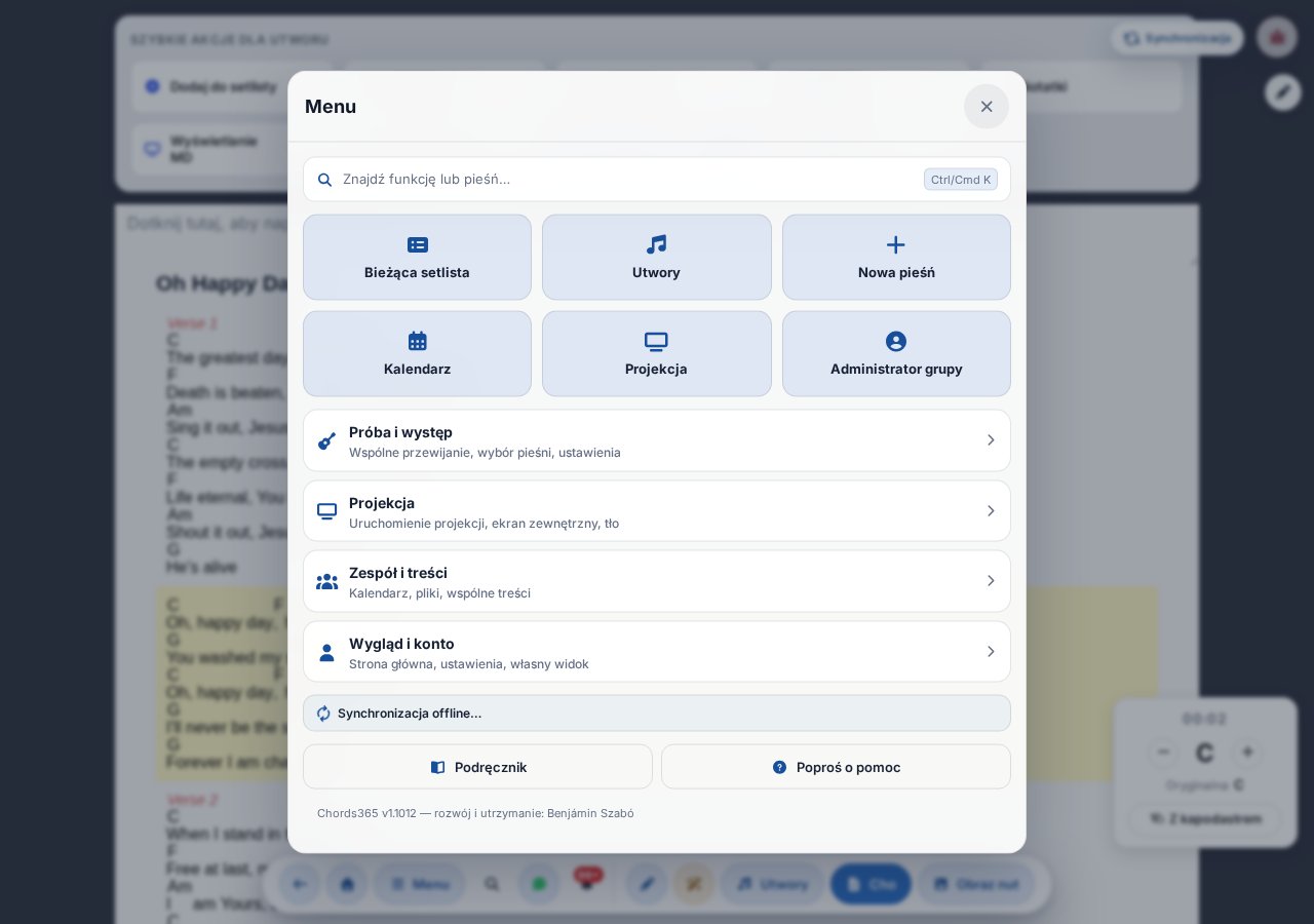 Hub menu: kafle szybkiego dostępu, wiersze kategorii i pomoc w stopce