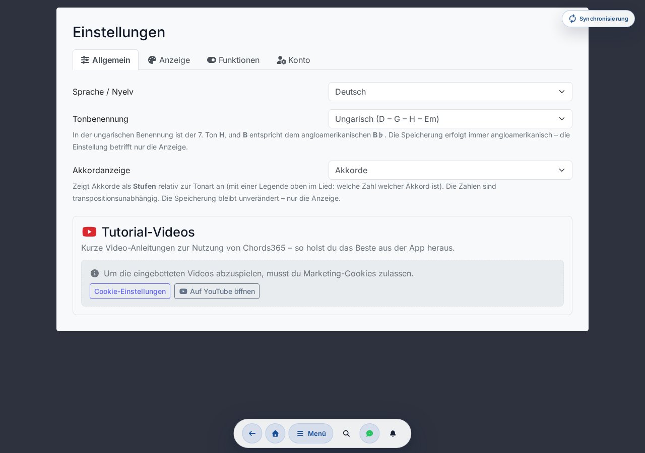 Einstellungen → Allgemein — Sprache und Tonbenennung