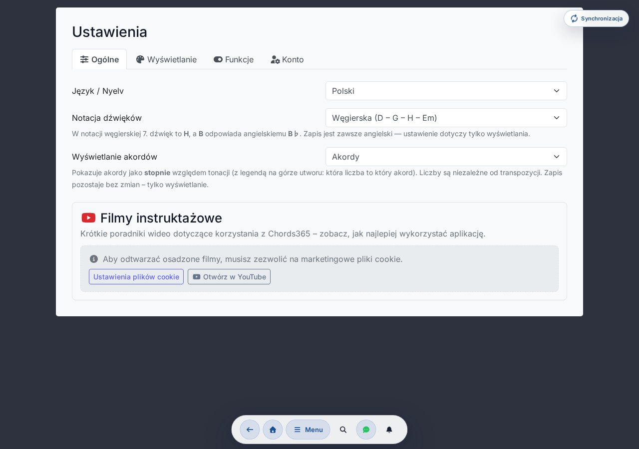 Ustawienia → Ogólne — Język i Nazewnictwo dźwięków