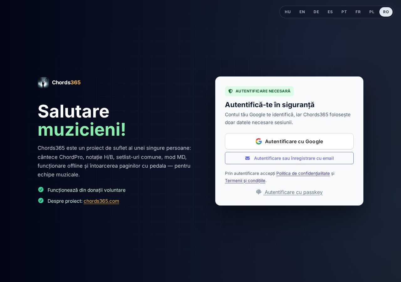 Cardul de autentificare: butonul Google, panoul cu email și linkul passkey