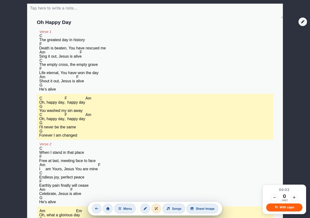 Song without capo, with original fingerings