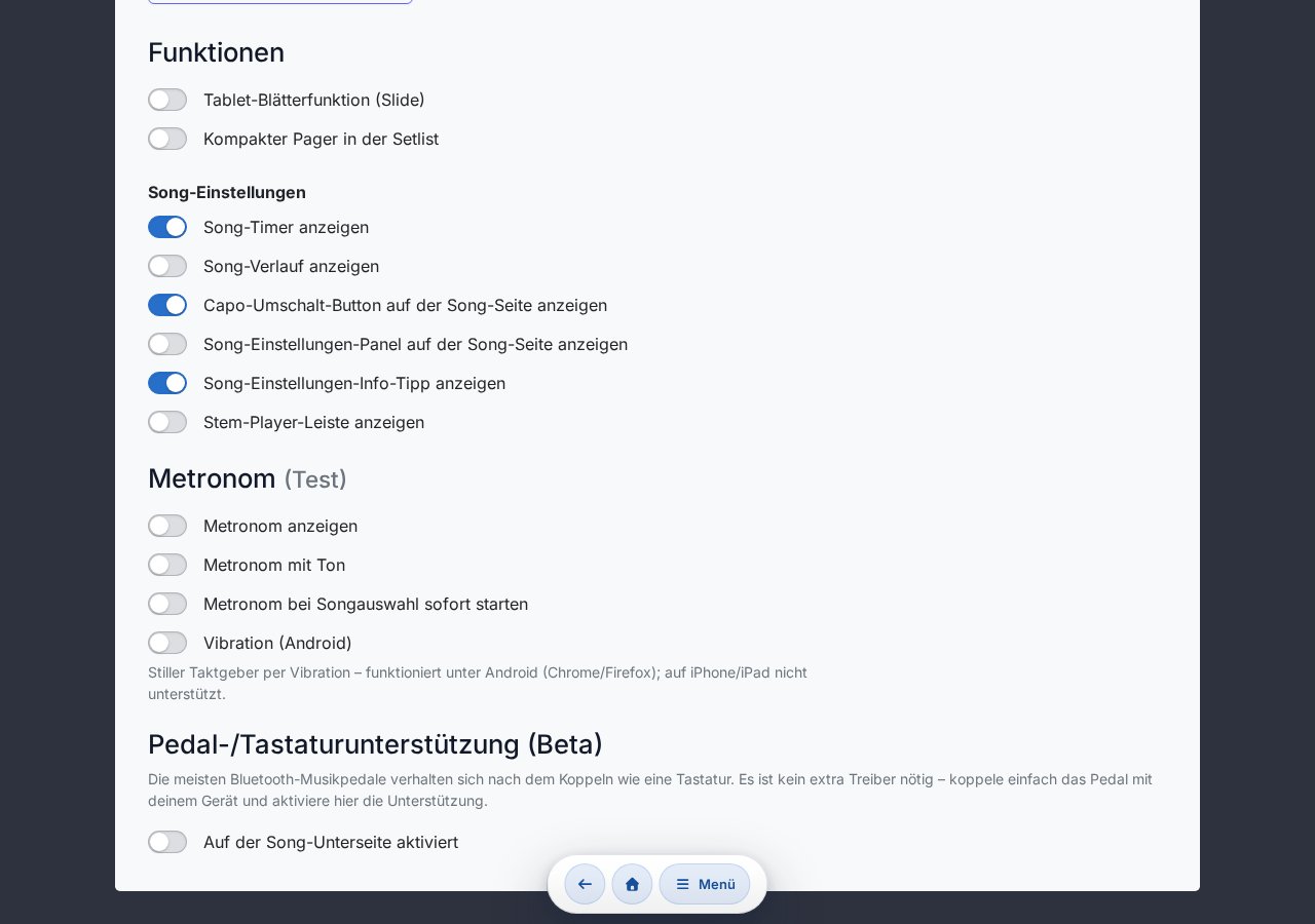 Pedal / Tastaturunterstützung Einstellung — Aktivierungsschalter, Profilauswahl, Tastenbelegung