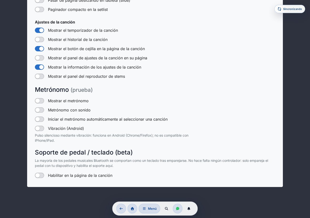Ajuste de soporte de pedal / teclado — selector de habilitación, selector de perfil, asignación de teclas