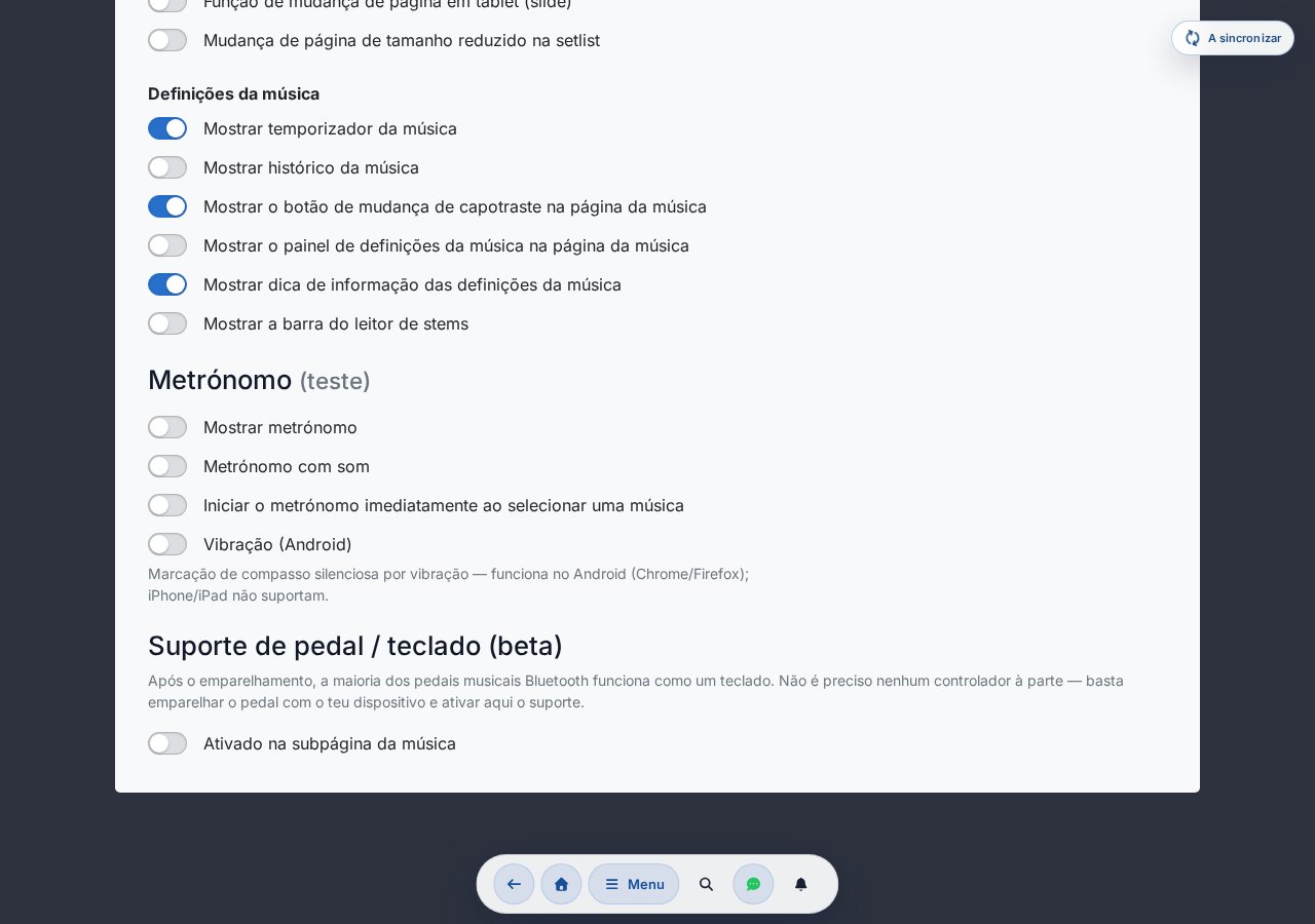 Definição de suporte de pedal / teclado — botão de ativação, seletor de perfil, mapeamento de teclas
