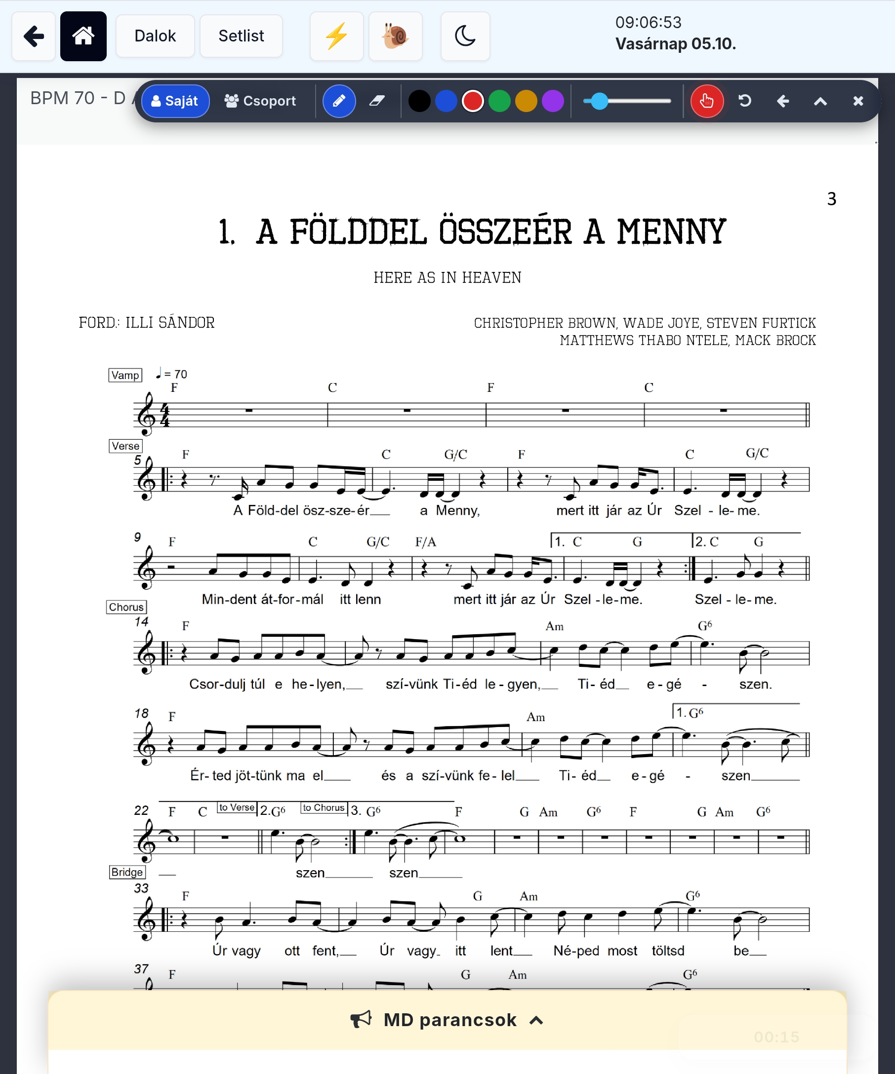 Szkennelt kotta kottaképes nézetben a Chords365-ban