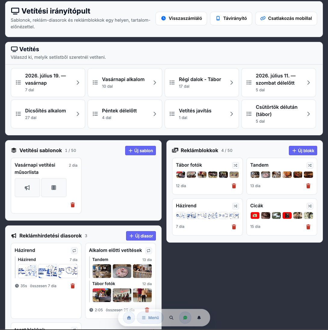 Projektions-Dashboard und Tastenkürzel