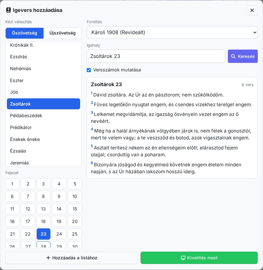 Bibelvers-Projektion (Bibel) und CCLI-Bericht