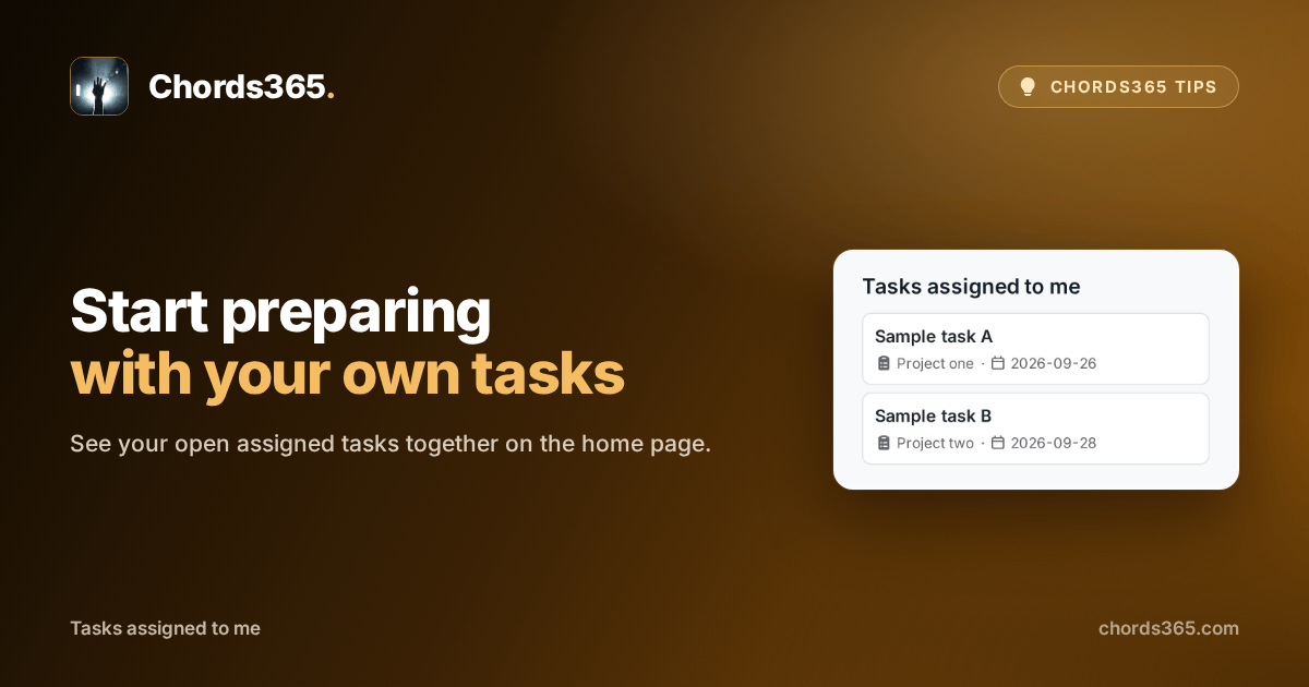 An anonymous Chords365 home-page widget collecting tasks assigned to the current user.
