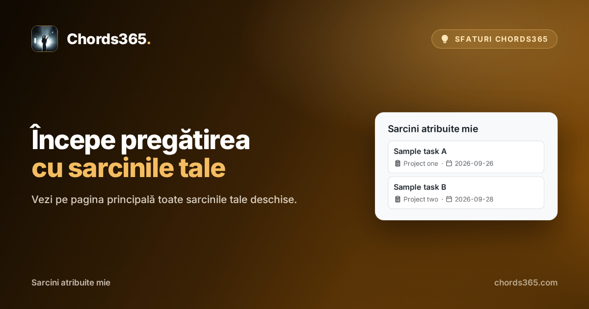 Un widget anonim de pe pagina principală Chords365 care adună sarcinile atribuite persoanei curente.