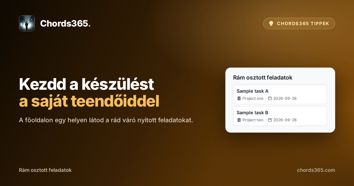 A Chords365 főoldalának anonim, rám osztott feladatokat összegyűjtő widgetje.