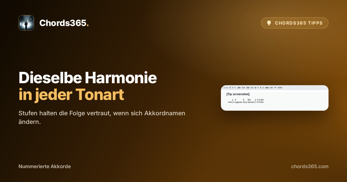 Ein anonymisierter Chords365-Liedausschnitt mit nummerierten Akkorden und einer Stufenlegende.