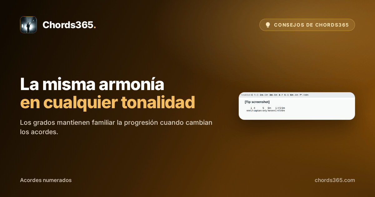 Un fragmento de canción anonimizado de Chords365 con acordes numerados y una leyenda de grados.