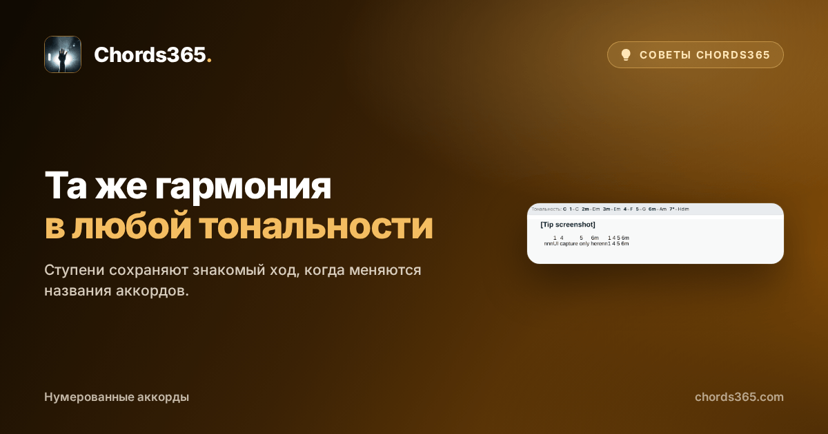 Анонимный фрагмент песни Chords365 с нумерованными аккордами и легендой ступеней.
