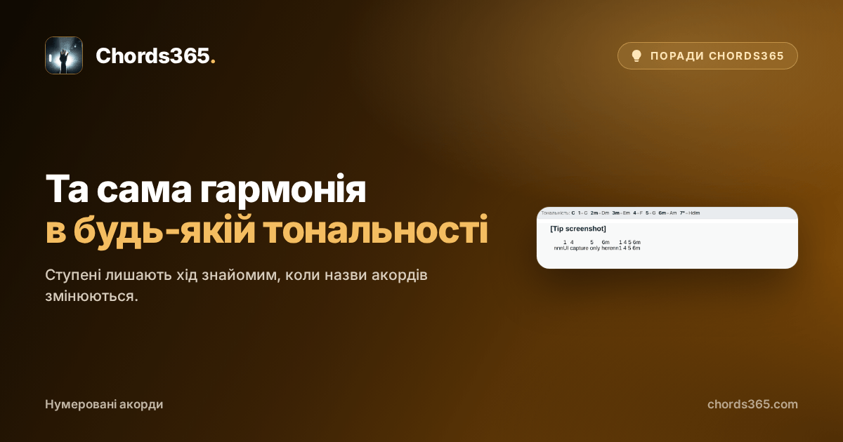 Анонімний фрагмент пісні Chords365 з нумерованими акордами та легендою ступенів.