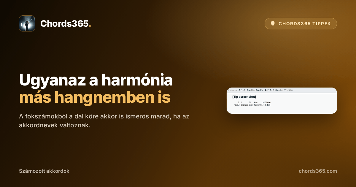 Anonimizált Chords365-dalrészlet számozott akkordokkal és a hangnem fokainak legendájával.